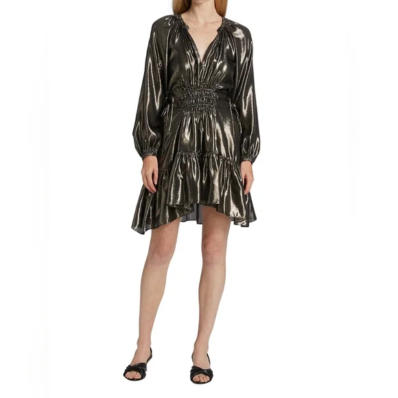 tuckernuck metallic dress Goddess of the Night Metallic Foil Ruched Maxi Dress Small / Silver